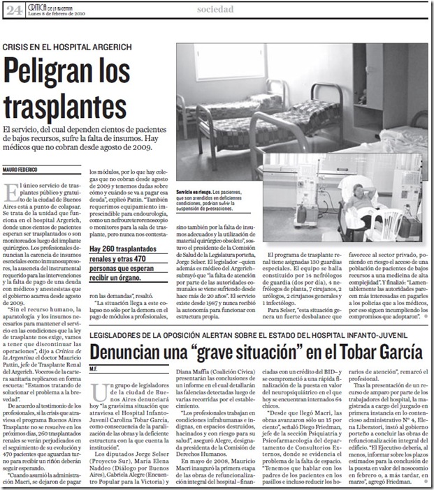 hospital argerich trasplantes peligro
