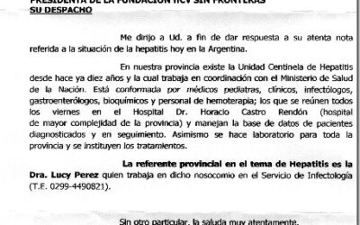 Respuesta sobre Hepatitis Virales, Ministerio de Salud de Neuqu&eacute;n