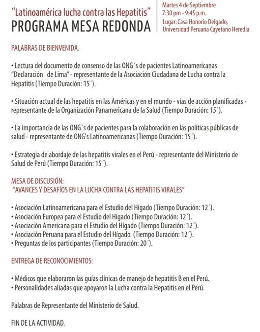 Latinoamérica lucha contra las Hepatitis, programa de actividades