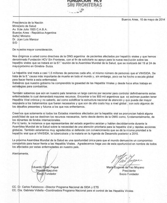Solicitud global de los pacientes con Hepatitis en la Asamblea Mundial de la Salud 2014