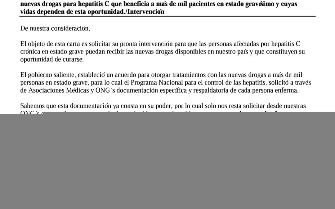 Carta urgente de personas con hepatitis C al Ministro de Salud argentino Dr. Jorge Lemus