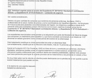 HCV Sin Fronteras, solicitó al Programa Nacional de hepatitis, urgente informe sobre los tratamientos de distribución urgente